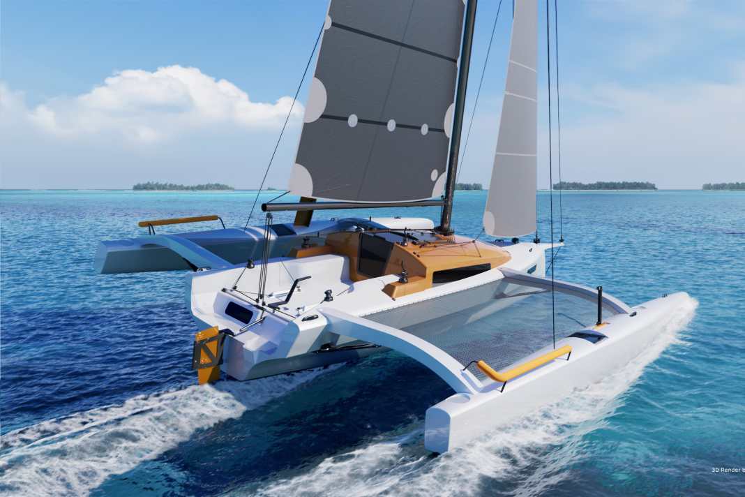 The side floats are equipped with retractable centreboards. The rudder blade is attached to the rear of the centre hull and can be folded away