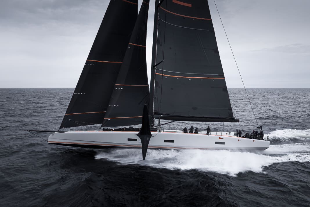 During the first test runs with the foils, "Raven" logged up to 29 knots on the Baltic Sea