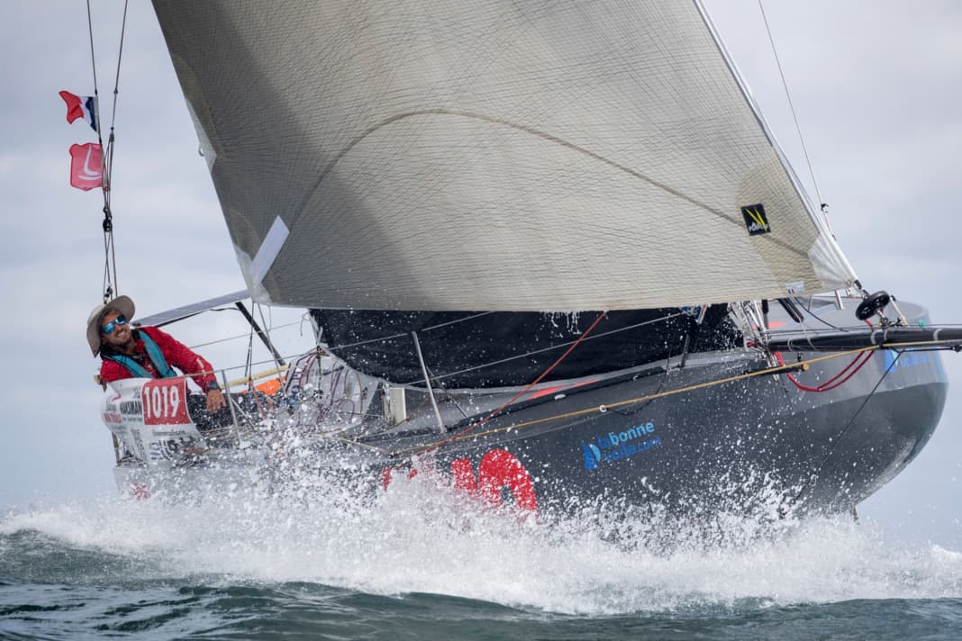 Not the first to cross the line, but always in the lead so far: Co-favourite Federico Waksman from Uruguay with the boat of the previous Mini-Transat winner, Pierre Le Roy