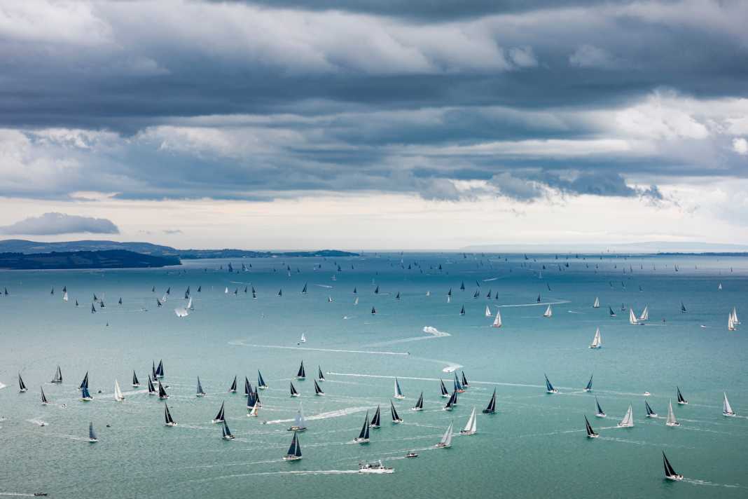 A sea full of boats: The Fastnet challengers at the start off Cowes.