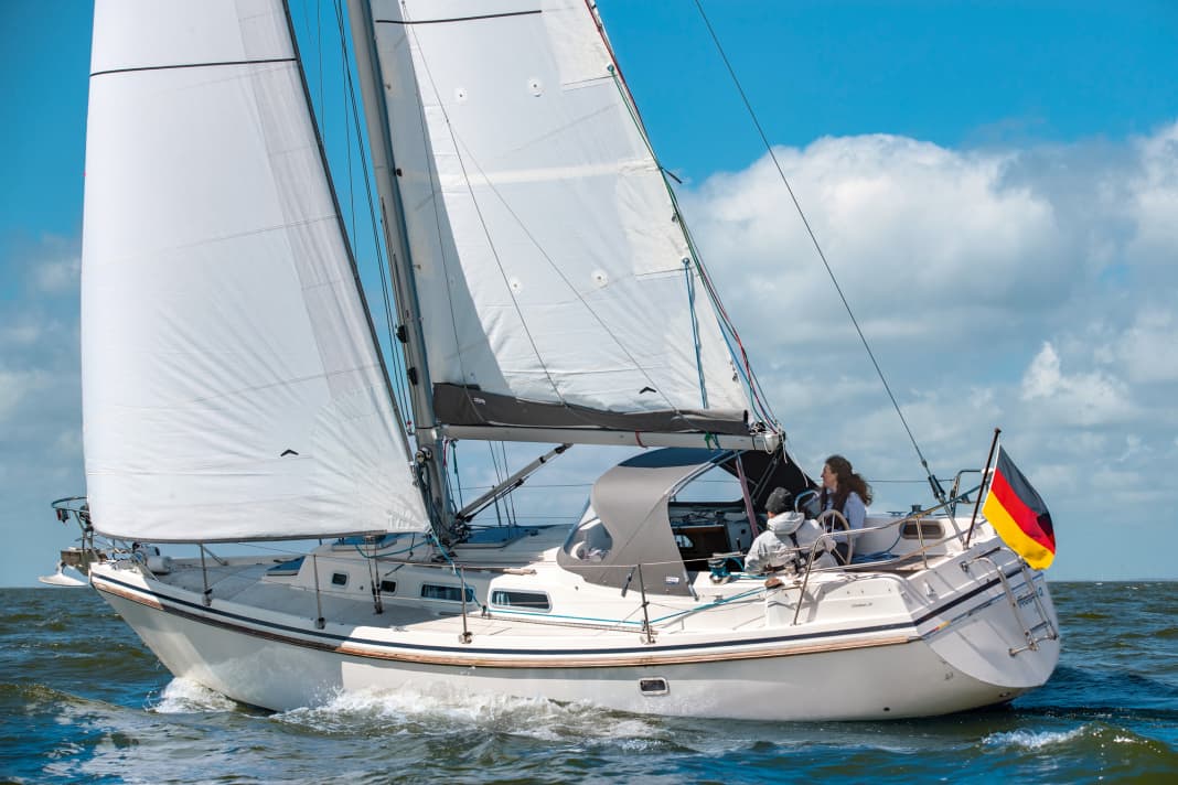 Thanks to its high freeboard, the Contest sails very dry. Typical: the teak rubbing strake