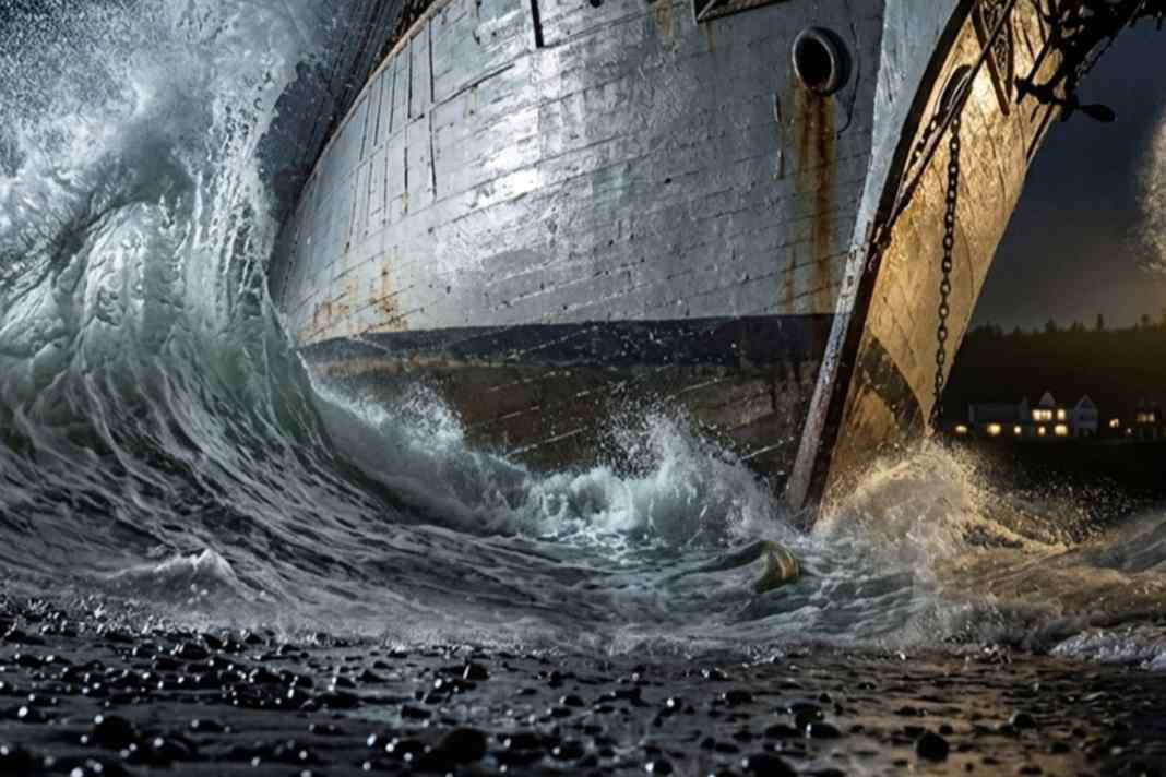 In questa animazione al computer, la "Caroll A Deering" si schianta sulle Diamond Shoals e diventa una nave fantasma.