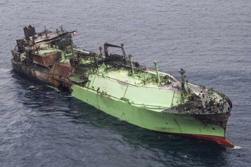 The badly battered "Arctic Metagaz" on 15 March