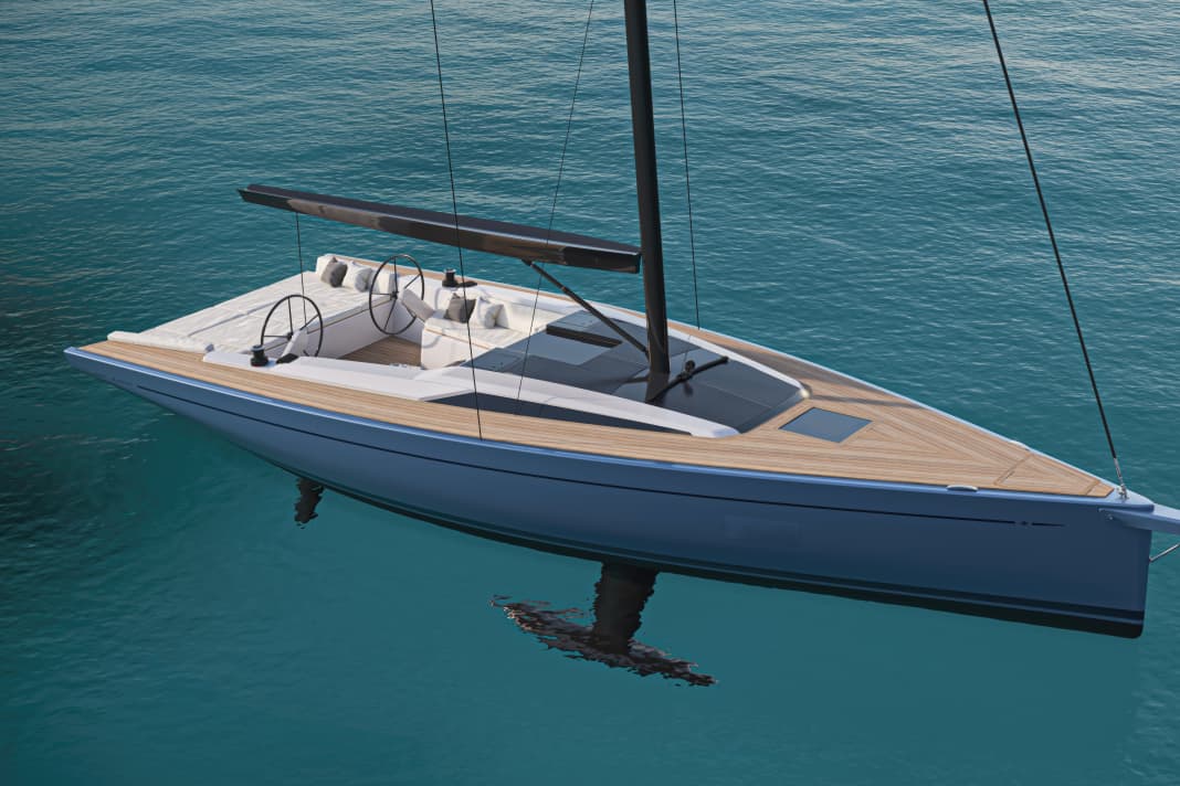 Chic et intelligent. Le nouveau Daysailer de Grand Soleil se caractérise par une cabine plate et cunéiforme et des lignes assez radicales à l'arrière, avec une ligne de flottaison très creusée.