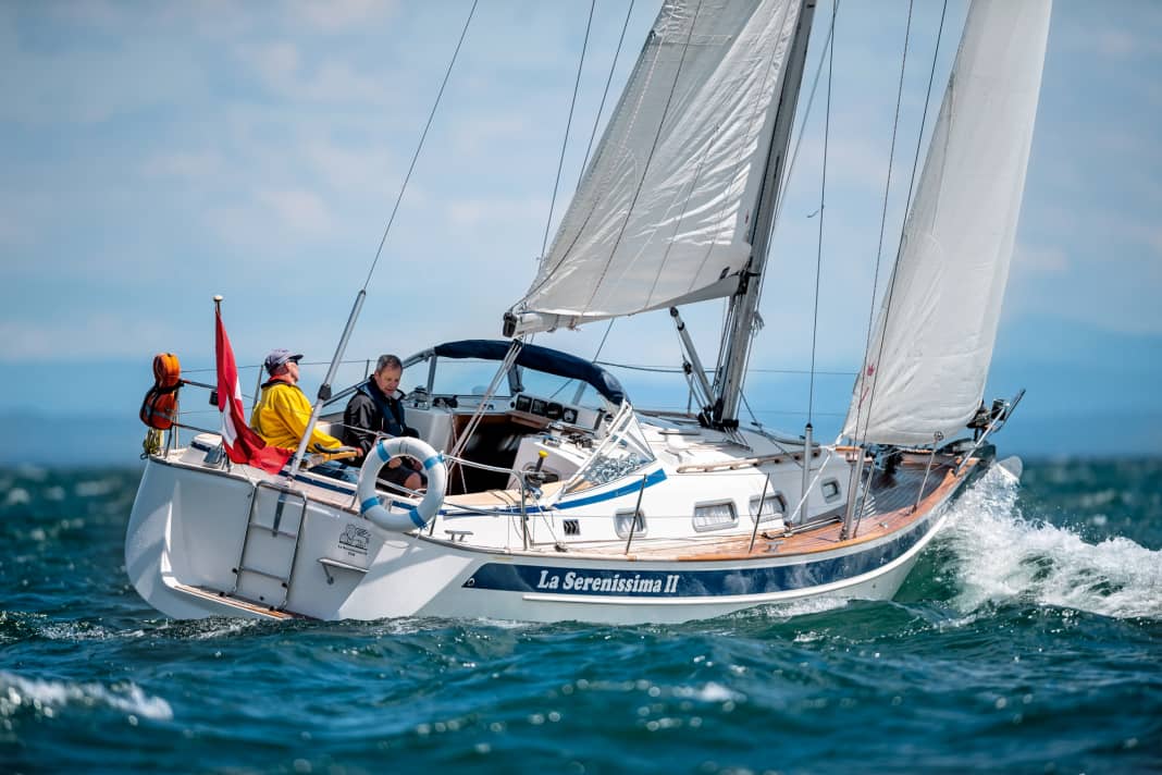 Täuschend. Die Hallberg-Rassy 342 erscheint größer, als sie tatsächlich ist. Der ausgeprägte Sprung im Deck gefällt dem Auge