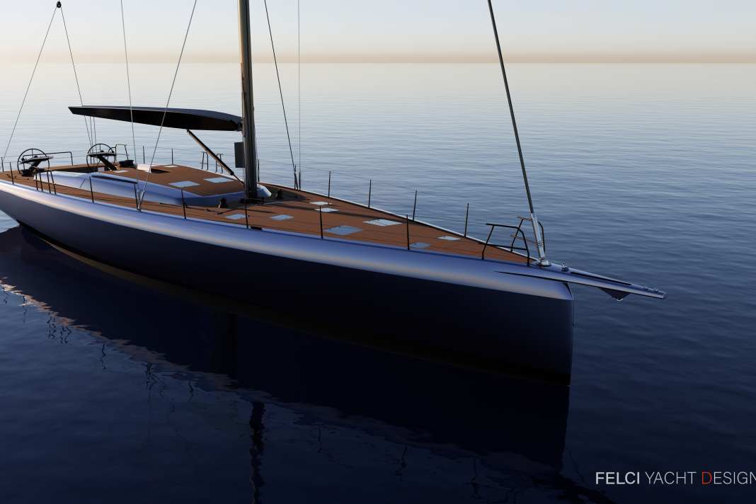 Behutsam radikal: Felci verordnete den 24 Metern rund abgefaste Rumpfkanten, einen fülligen Bug mit Knick im Vertikal-Steven und ein leicht eingeschnürtes Heck ohne harte Chines.