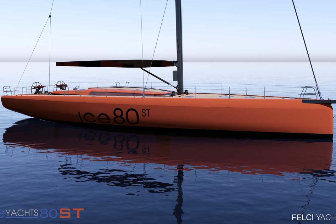 Felci Yacht Design Felci ha dato al leggero 24 metri bordi di carena più duri rispetto a quelli dell'ICE 80 Blue Water Sport, una poppa corposa con una piega, un lungo bompresso e una poppa costretta senza muretti.