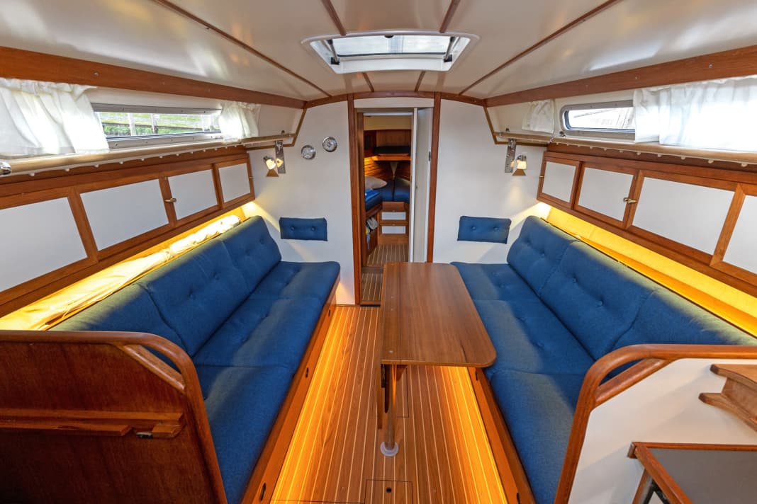 The indirect floor lighting creates a warm ambience and serves as a night light