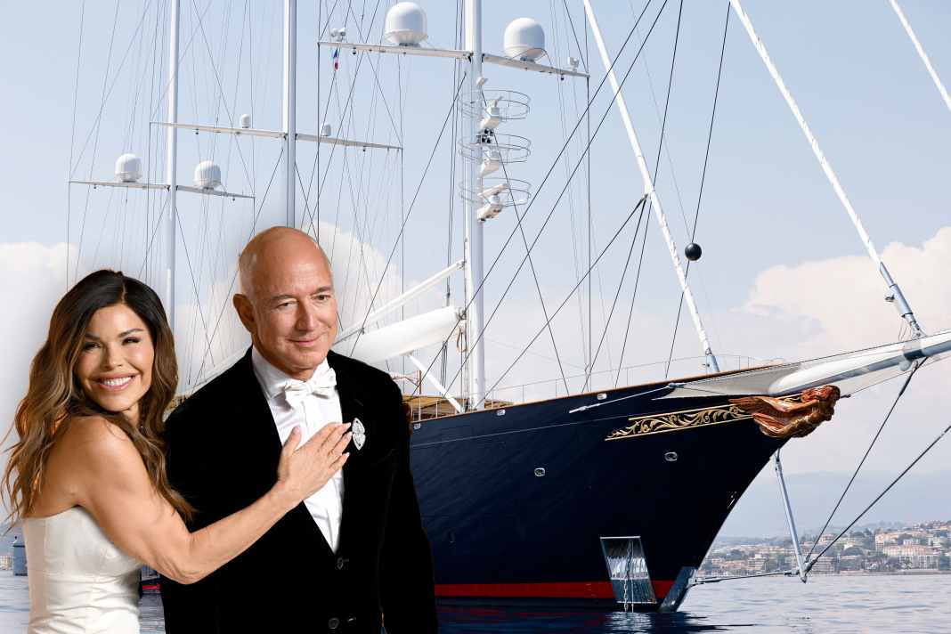 Jeff Bezos and his wife Lauren Sánchez spend a lot of time on board the three-masted schooner, which was built by Oceanco in Holland and delivered to the Amazon founder just three years ago. | Photo montage: dpa/pa