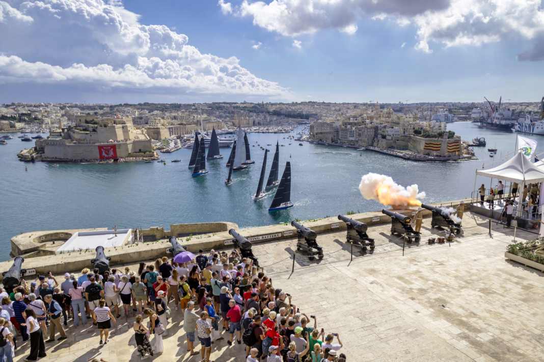 Accompanied by a cannon salute for each group, the seven starting groups were sent off on the 47th Rolex Middle Sea Race.