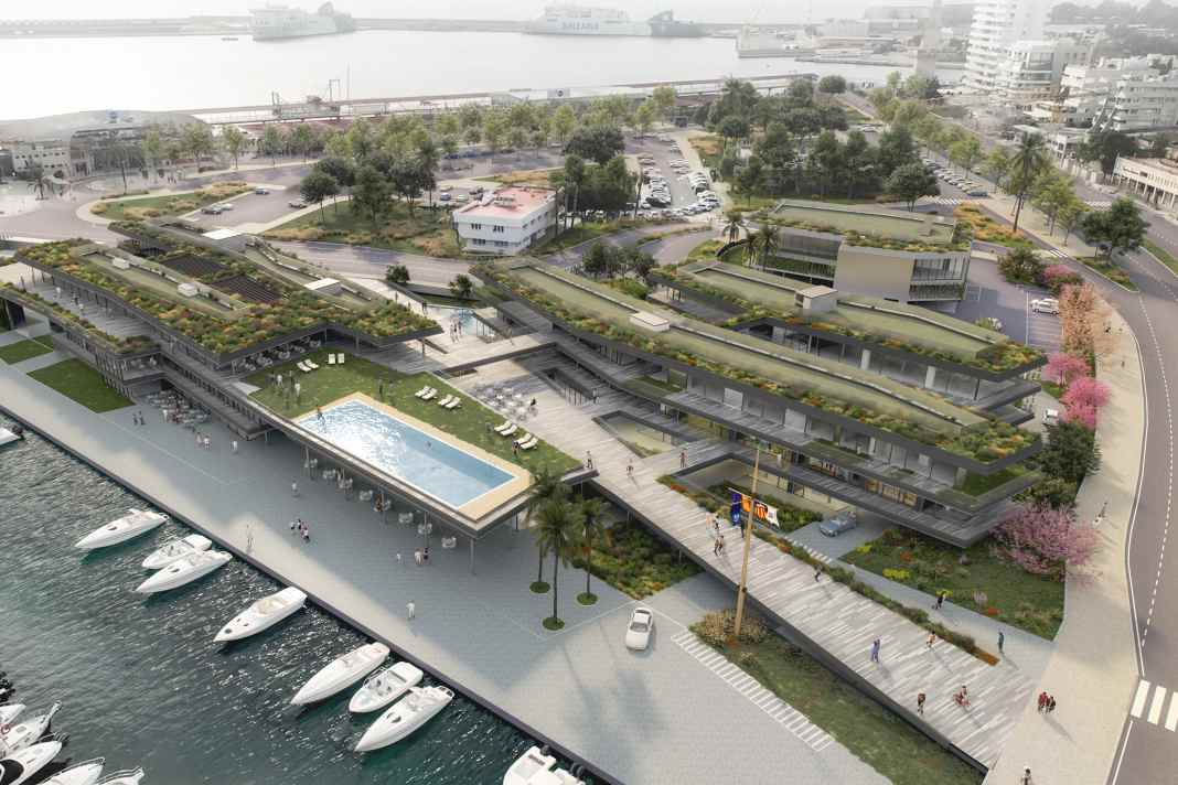 En bas, des boutiques et des restaurants, en haut, la terrasse de la piscine réservée aux membres du Club de Mar.