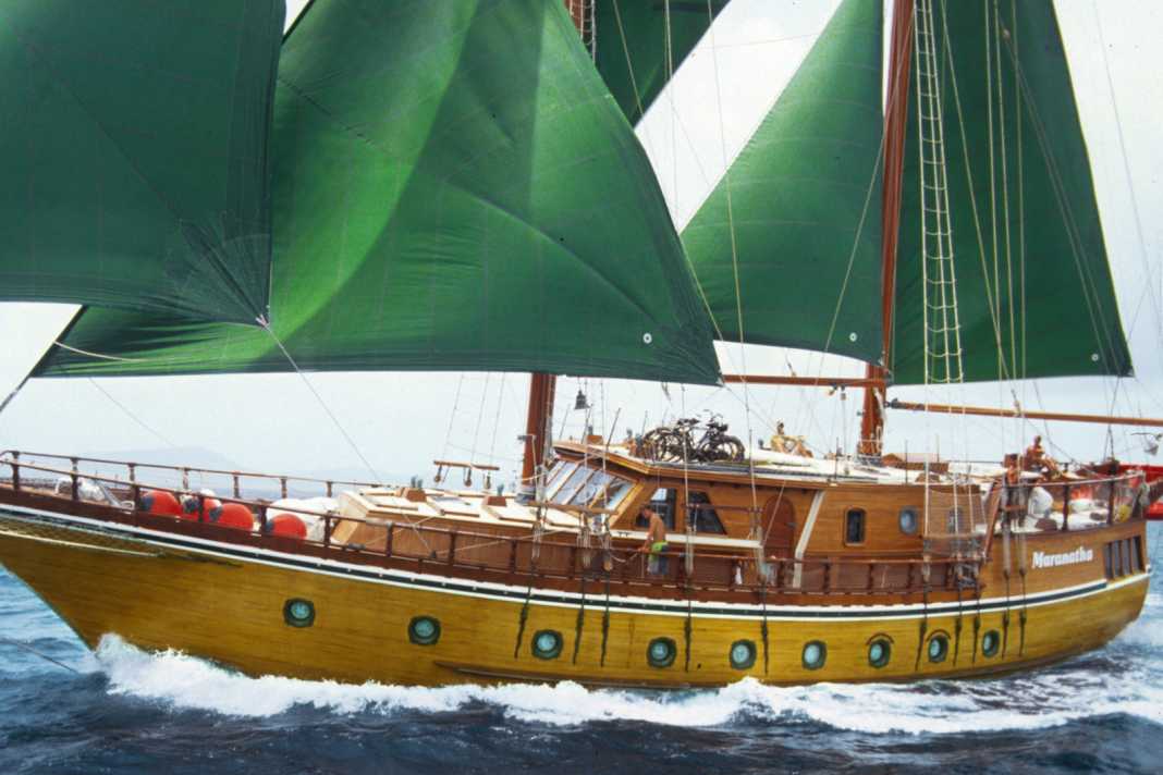 The brigantine "Maranatha" on blue water. Hard work realised this dream