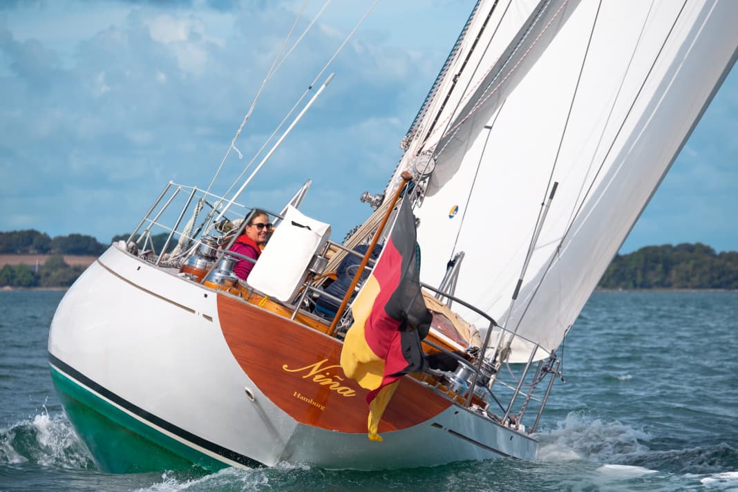 Full bulkhead, small stern: the Slup, built in 1972, is based on the Swan 43