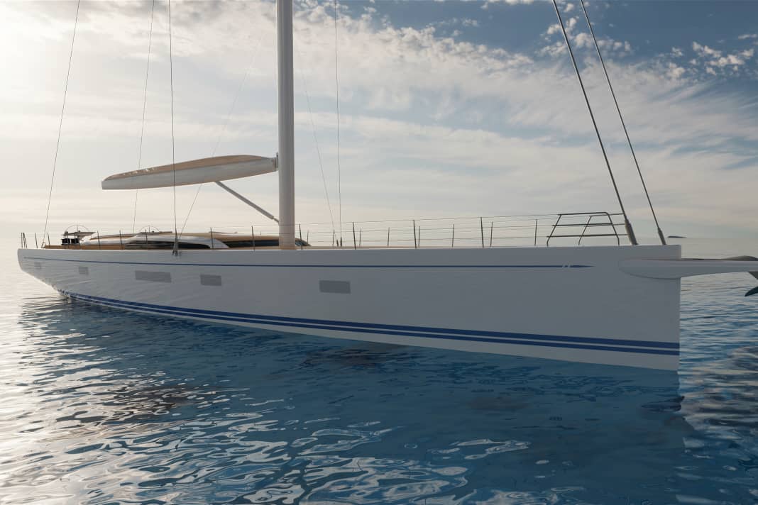 Long bonnet. The foredeck is as long as it is sheer, the exterior design was provided by Lucio Michelletti. The sailor and architect has a background in the automotive sector and refined the Frers design ...