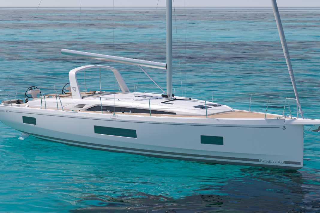 Sporty, modern lines: Flat cabin superstructure, bevelled deck edge, pronounced chine edges and a strongly drawn-in waterline aft.