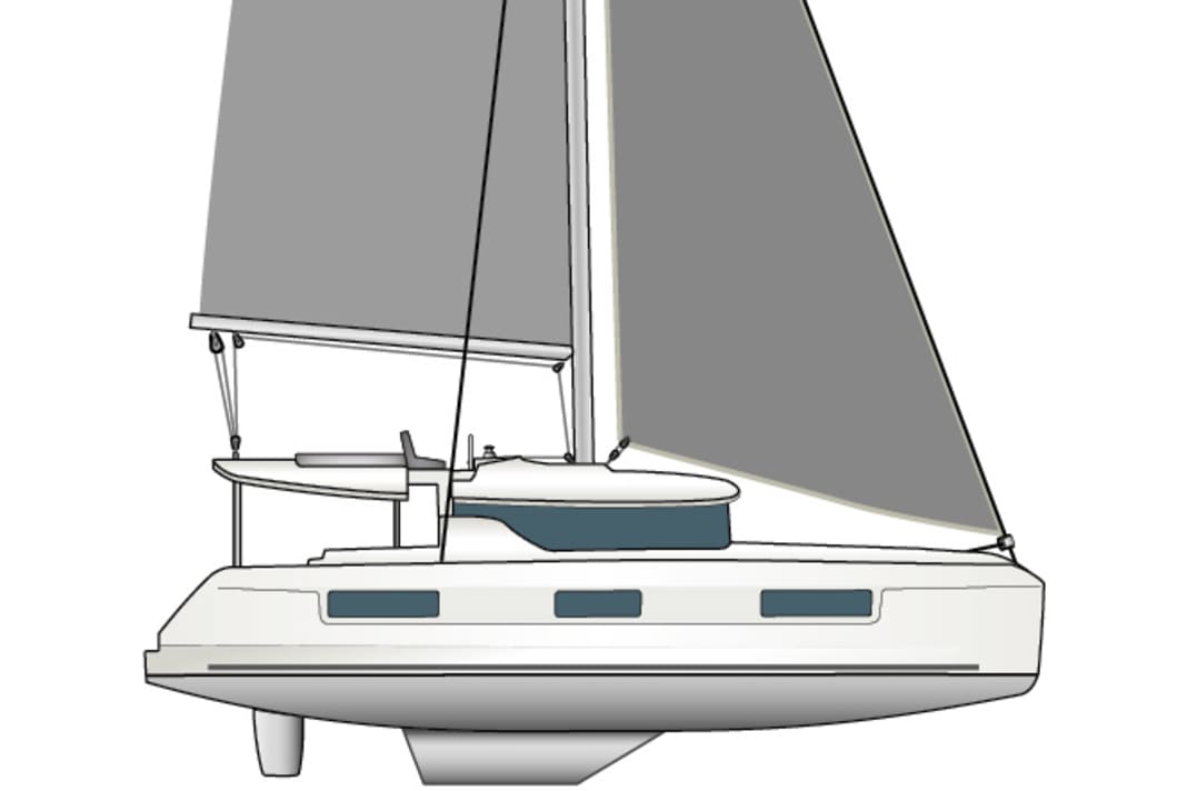 0 to 16 knots: Full sails, traveller 30 cm above the centreline to windward, jib so close that it just touches the spreaders
