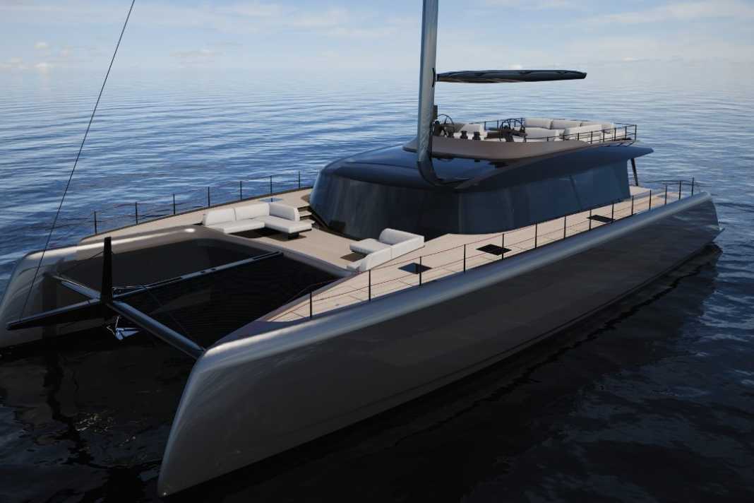 Le nouveau maxi-cat AC72 d'Advanced Yachts mesure 10 mètres de large et 21,75 mètres de long. | Rendus : Advanced Yachts