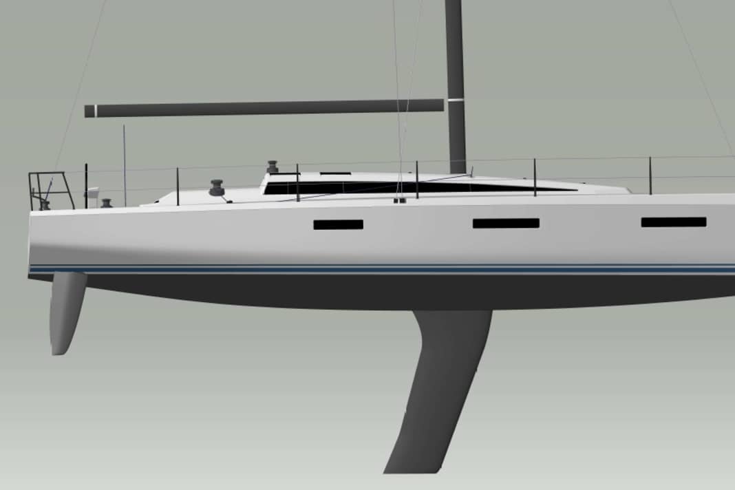 The deep keel folds under the hull.