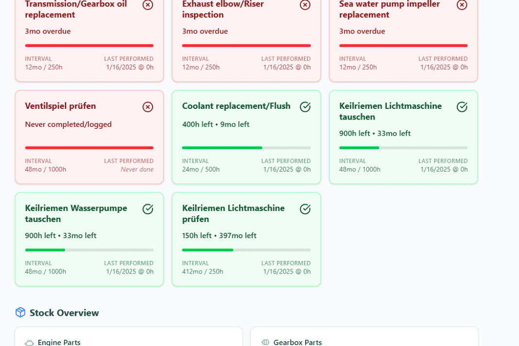 The Propellog app allows you to keep an eye on the necessary maintenance work.
