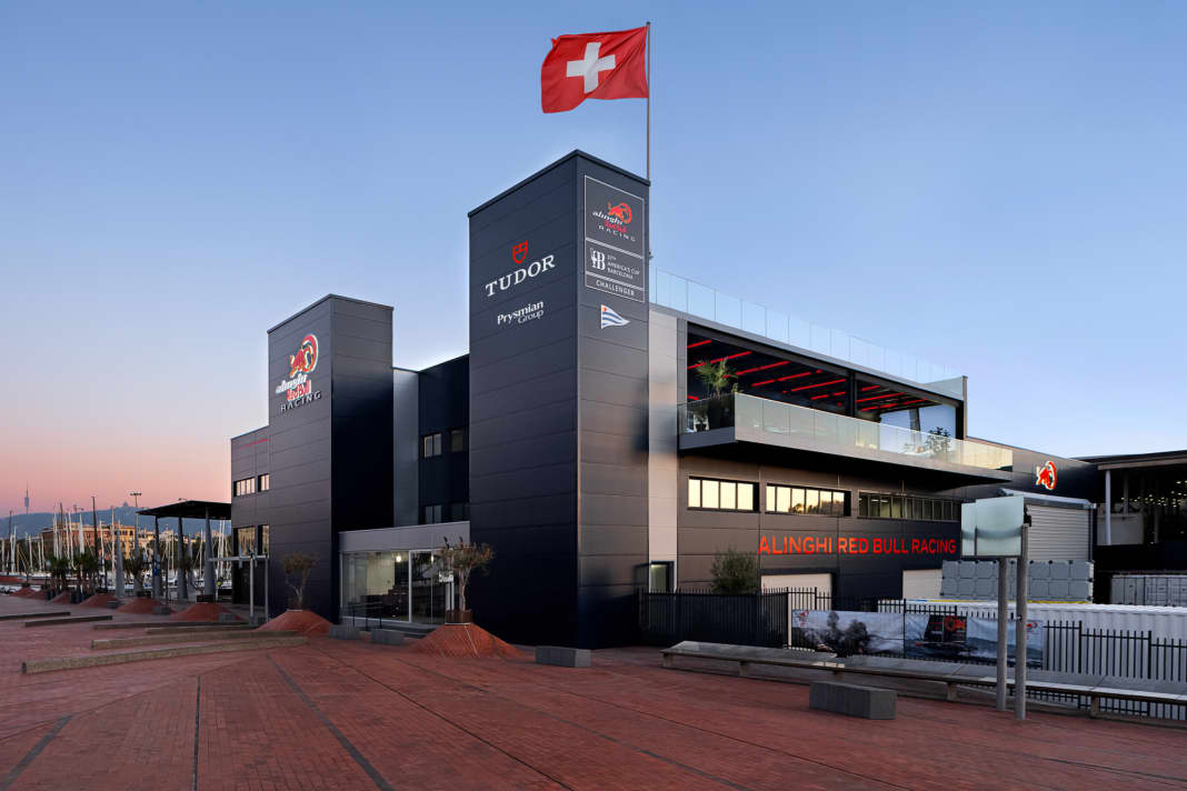 The main entrance to the Swiss base camp in the Spanish America's Cup metropolis of Barcelona