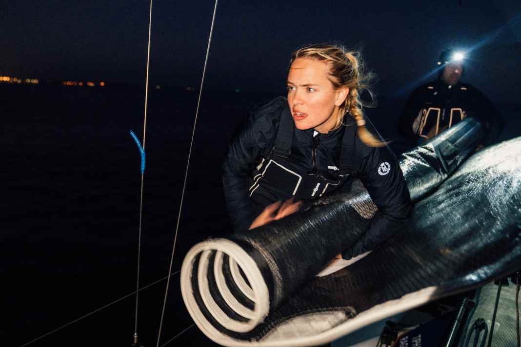 Deborah "Debs" Blair with the new SmartTherm Pro on deck during a sail change.