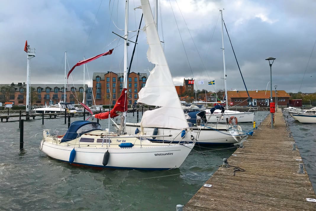Leaving wet sails to dry in the harbour is an absolute killer. Better to take it down and spread it out on deck