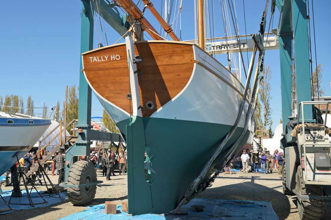 "Tally Ho" in the crane of Port Townsend, Washington