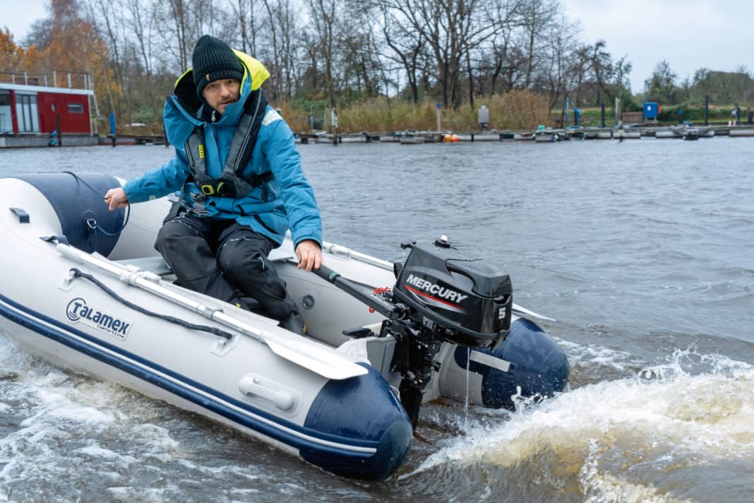 The Mercury F5MLH on the test dinghy