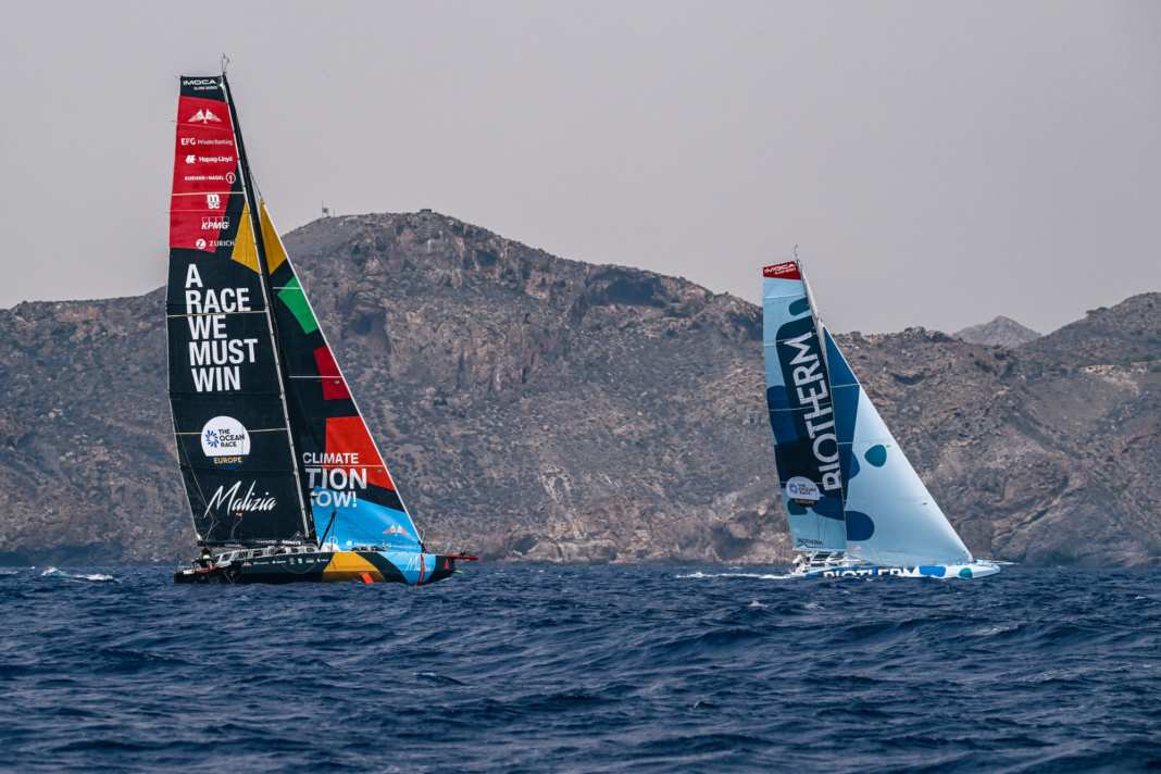 "Biotherm" and "Malizia - Seaexplorer" at the start of the third leg.