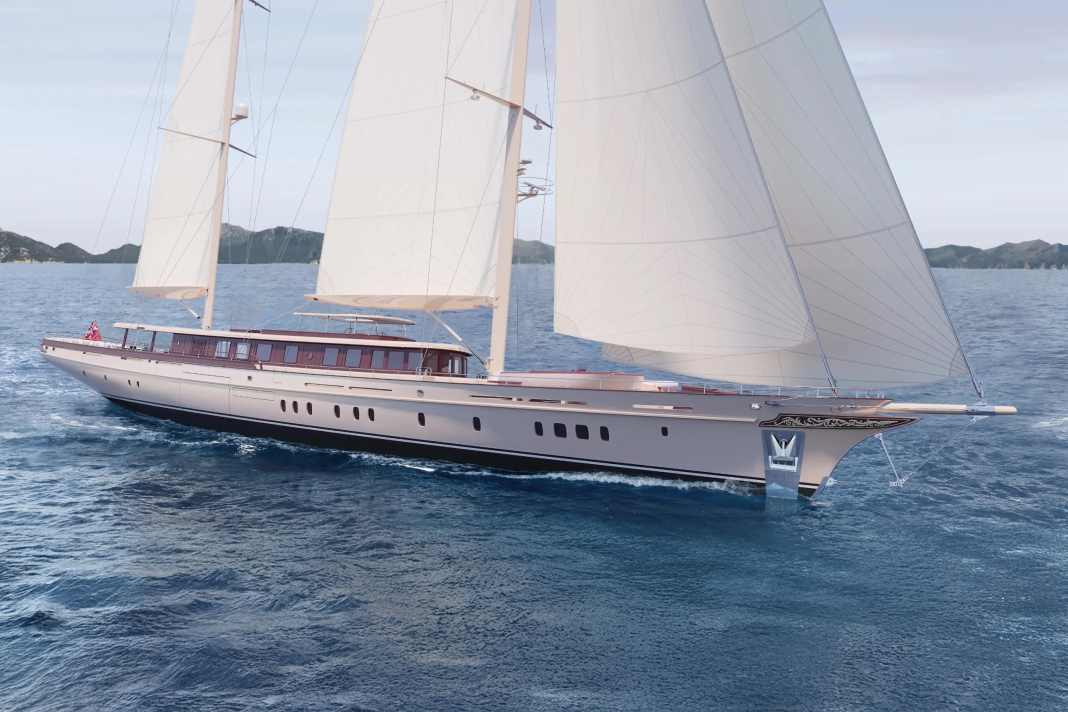 The 62-metre ketch will be launched this summer. | Rendering: Ares Yachts