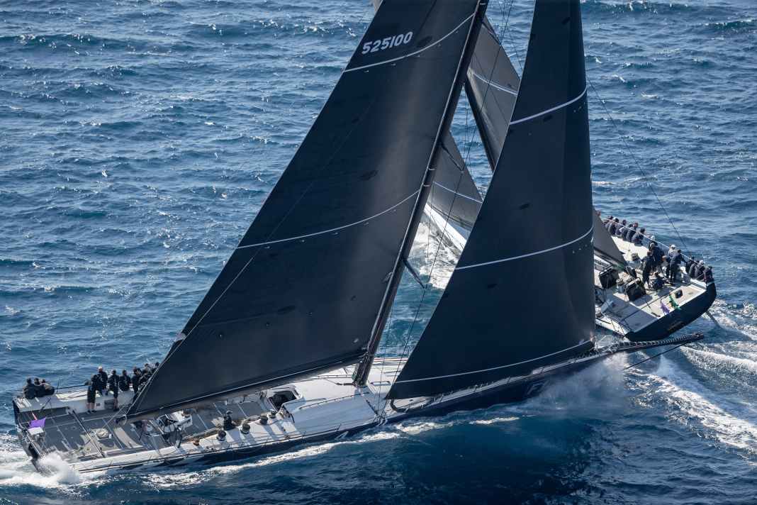 Head to head race: Two maxis meet at the cross at Les Voiles de Saint-Tropez