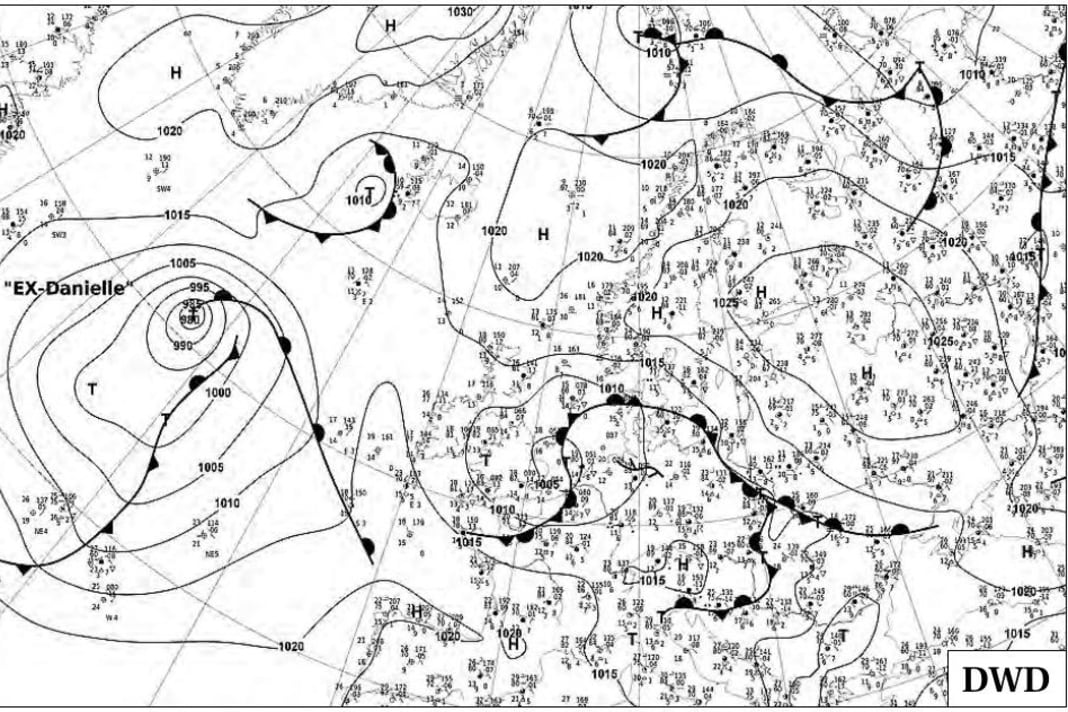 Analysekarte des Deutschen Wetterdienstes (DWD)