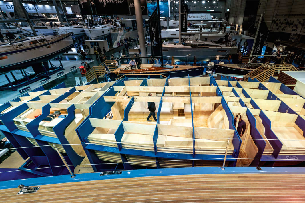 So wurde ein neues Modell noch nie der Weltöffentlichkeit präsentiert: Mit diesem aufwändig gebauten 3D-Konstrukt der kommenden Swan 58 gewann Nautor auf der boot Düsseldorf 2020 mehrere Neukunden – und reichlich Rückmeldungen, die teils auch in die Serienfertigung einflossen