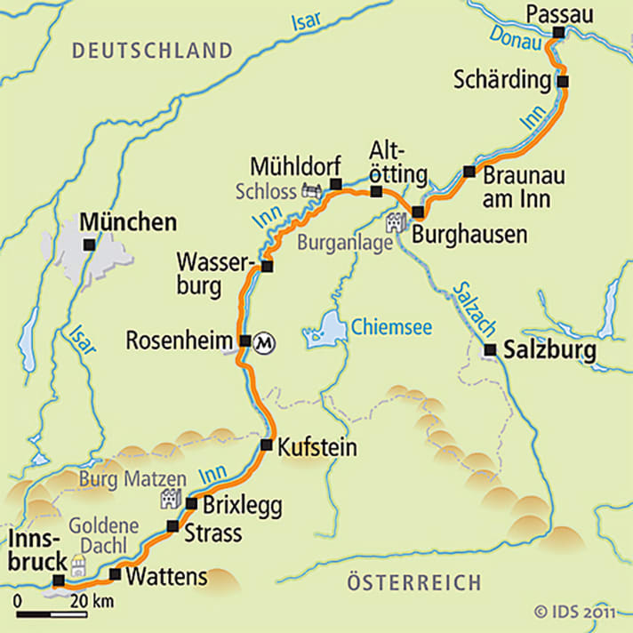 (gateway) tour on the Inn. The approximately 300 kilometres from Innsbruck to Passau could only be completed in three days with night shifts.