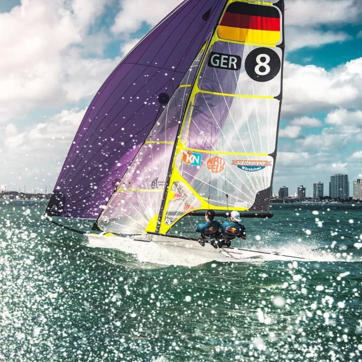   Die 49er-Crew Erik Heil und Thomas Plößel im Training vor Miami