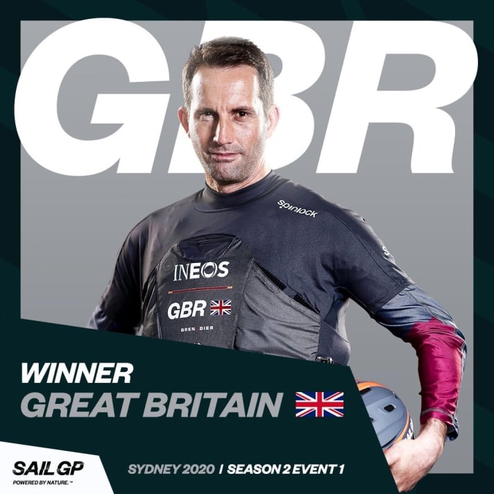   Sir Ben Ainslie - ici après la victoire de son équipe lors de la régate SailGP à Sydney. Ce fut l'un des derniers moments forts de l'année avant que la pandémie de Corona ne mette un terme aux régates internationales pendant de nombreux mois.