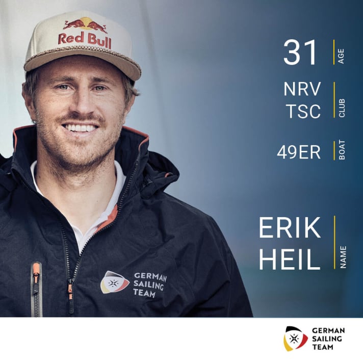   Il timoniere del 49er Erik Heil festeggia il suo 20° anniversario di amicizia e di navigazione con il suo co-skipper Thomas Plößel il 19 maggio 2021. Quasi nessun altro equipaggio olimpico si conosce così a lungo e così bene come questi due.