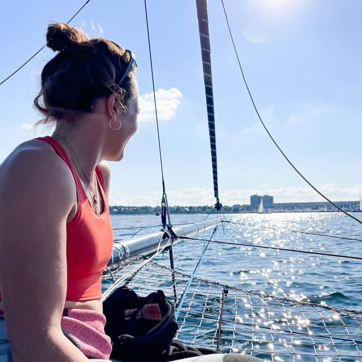   Finally back at home on the Kiel Fjord: Susann Beucke looking at her home harbour