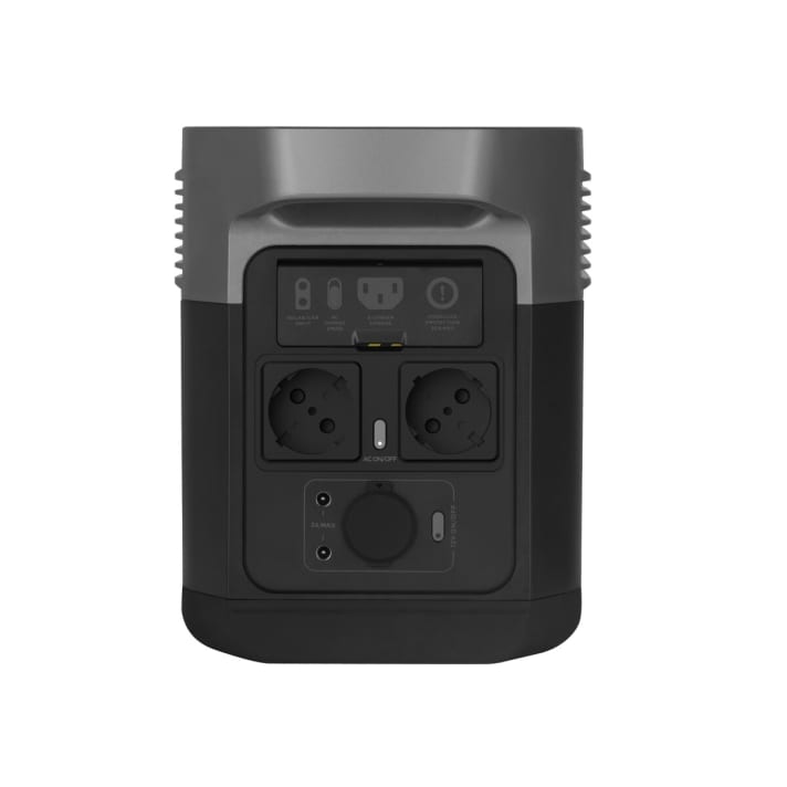   Die Anschlüsse auf der Rückseite des Delta Mini. Vorn sind noch verschiedene USB-Anschlüsse
