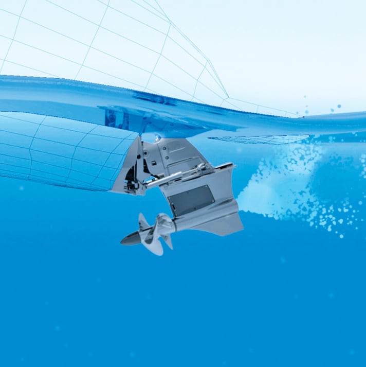 Forward Drive: Zugpropeller und Power Trimm verwandeln Drehmoment und Leistung der Achtzylindermotoren in Schub. | b.