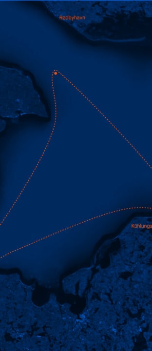   An excerpt from the course for the premiere of the Brassfahrt - Travemünde 2022: along a funnel-shaped triangle through the Bay of Mecklenburg