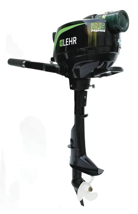   The propane outboard motor with 2.5 hp and screw-in gas cartridge