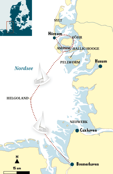 La croisière part de Bremerhaven, passe par Helgoland et se dirige vers les îles de la Frise du Nord.