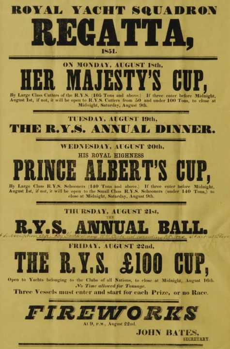   The cradle of the America's Cup: its history began in August 1851 with "The R.Y.S. £100 Cup". After 169 years, it is still the supreme discipline of high-performance sailing