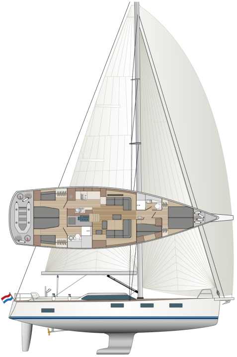 Steep stern, saloon superstructure and high freeboard ensure a lot of presence. The draught of 2.55 metres is without alternative