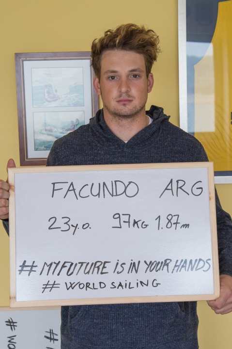   Argentinian Finn sailor Facundo Olezza is just one of many Finn sailors who are using this image campaign to promote the retention of their discipline in the Olympic programme
