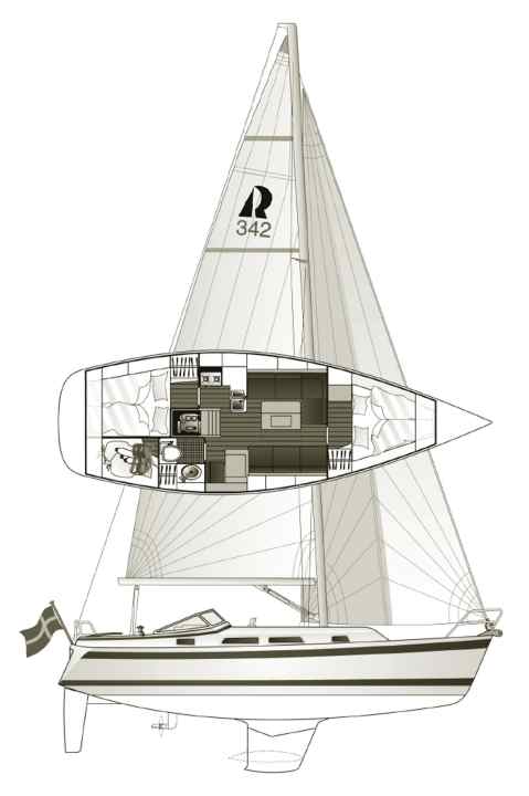 Der Ausbau unter Deck mit zwei Kabinen und einer Nasszelle ist der Standard. Alternativen dazu gibt es keine | Zeichnung: A. Hoppenhaus