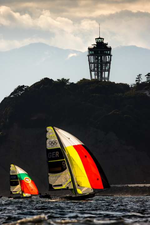 Here Erik Heil and Thomas Plößel take a run at bronze medal number two in the Enoshima Olympic area