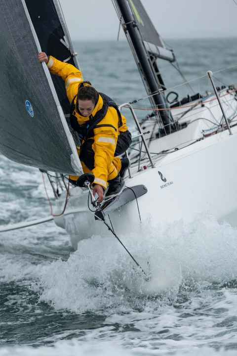   Beucke's workplace has changed: She switched from a tippy and fast skiff to a demanding Figaro
