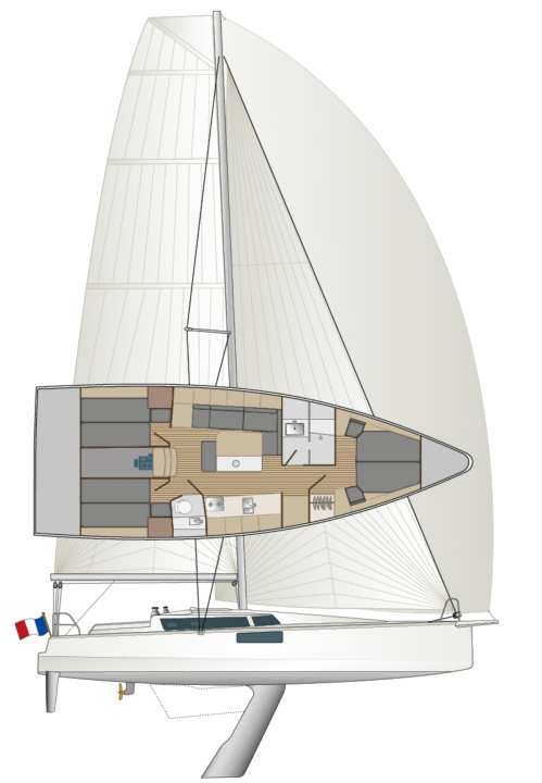 Projectile radical : le gréement haut est placé loin à l'arrière, les voiles sont de taille maximale, la quille descend à plus de trois mètres | Dessin : YACHT/N. Campe